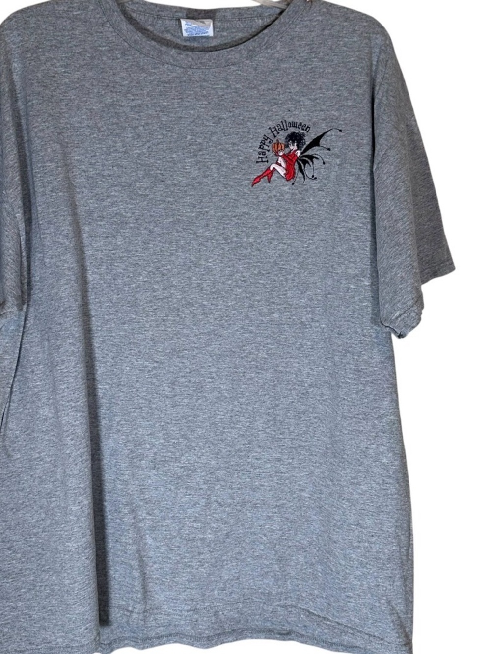 Vintage Happy Halloween embroidered goth fairy grey t shirt men’s XL